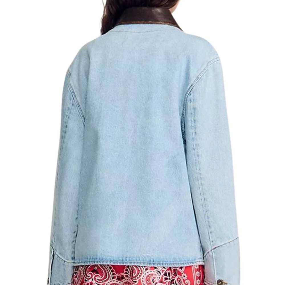 Virginie Leather Collar Denim Jacket - Picture 2 of 8